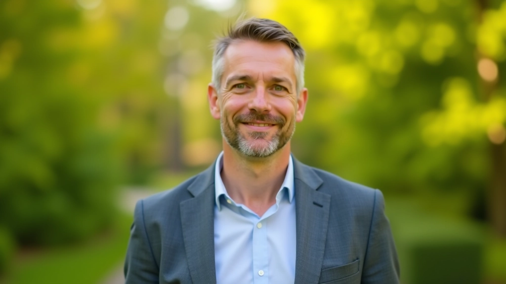 Person mit entspanntem Gesicht in Geschäftskleidung an sonnigem Ort im Freien, wirkt gelöst